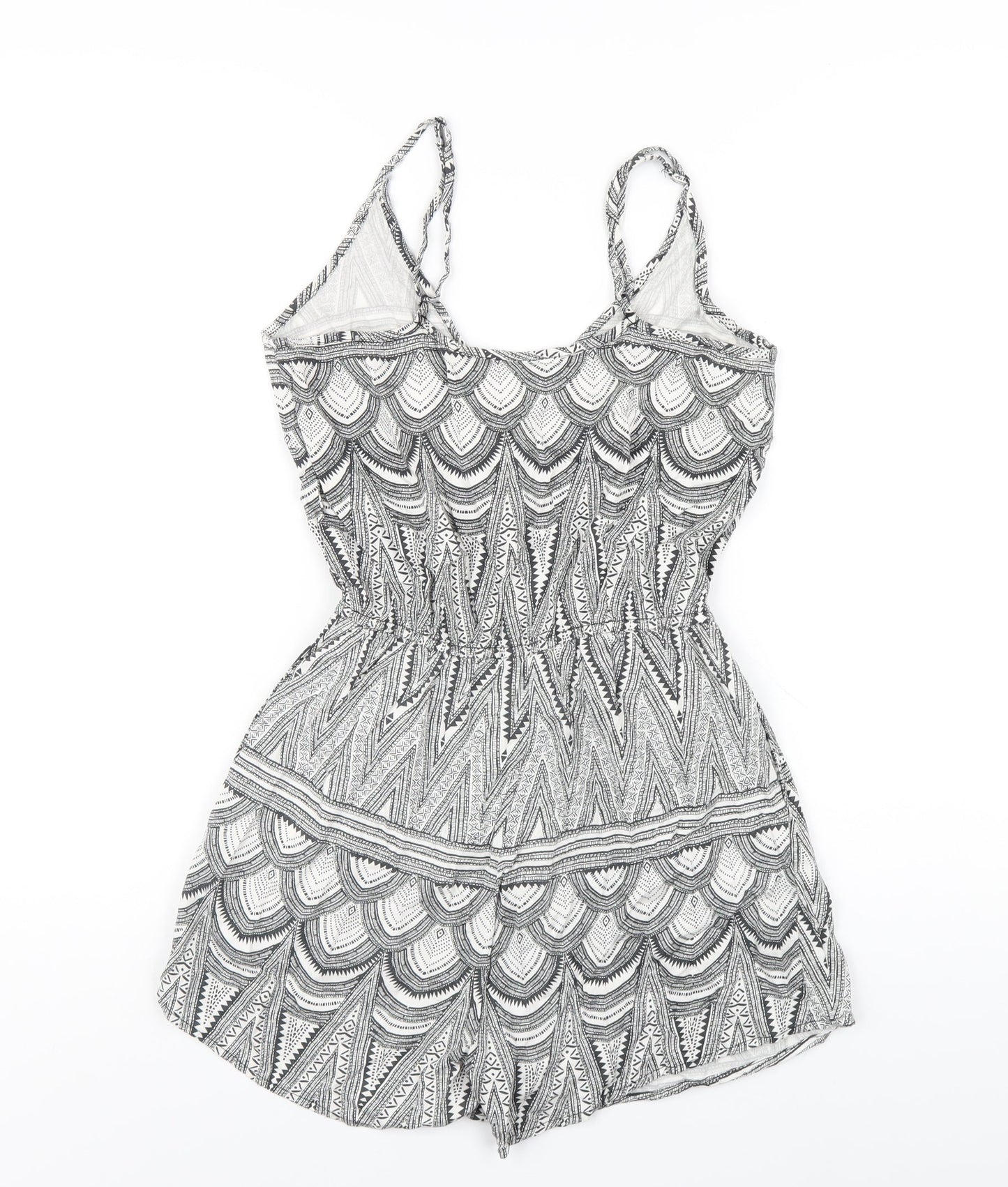 H&M Womens Black Geometric Vinyl Playsuit One-Piece Size 6 Pullover