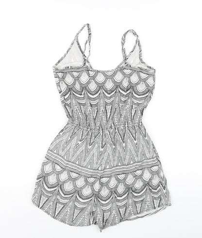 H&M Womens Black Geometric Vinyl Playsuit One-Piece Size 6 Pullover