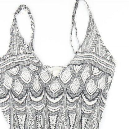 H&M Womens Black Geometric Vinyl Playsuit One-Piece Size 6 Pullover