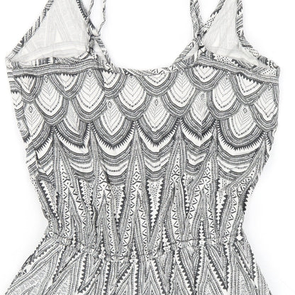 H&M Womens Black Geometric Vinyl Playsuit One-Piece Size 6 Pullover