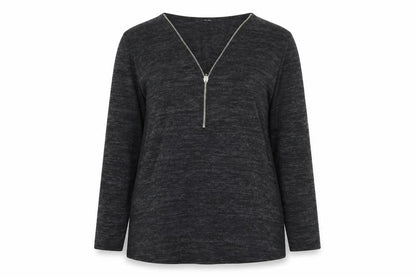 Quiz Womens Grey Polyester Basic T-Shirt Size L V-Neck