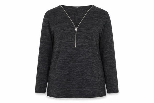 Quiz Womens Grey Polyester Basic T-Shirt Size L V-Neck