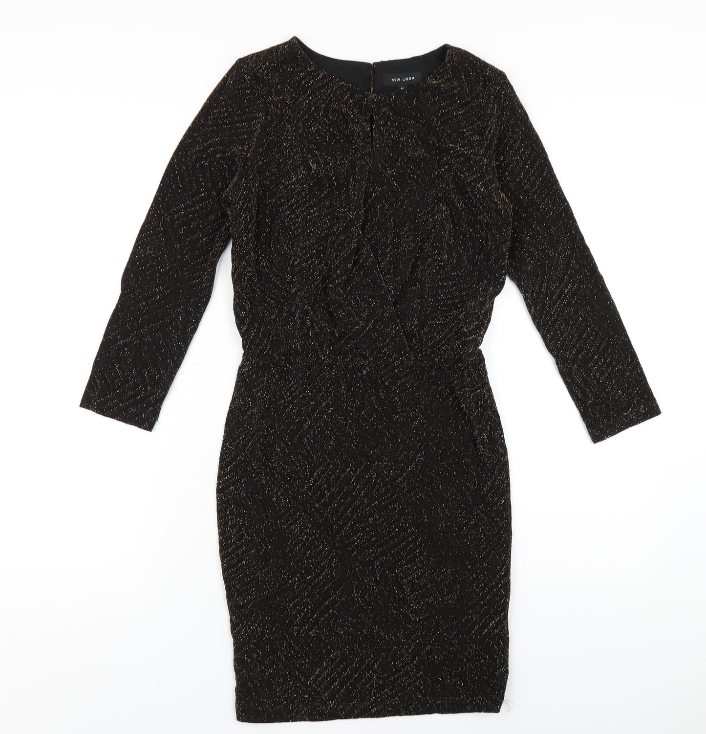 New Look Womens Black Polyester Bodycon Size 10 Round Neck Button