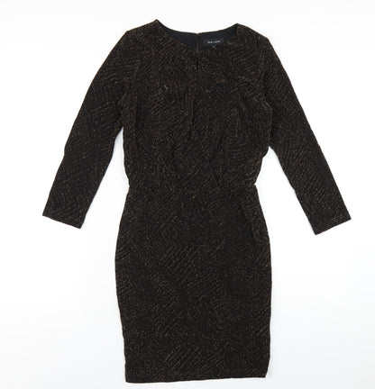 New Look Womens Black Polyester Bodycon Size 10 Round Neck Button