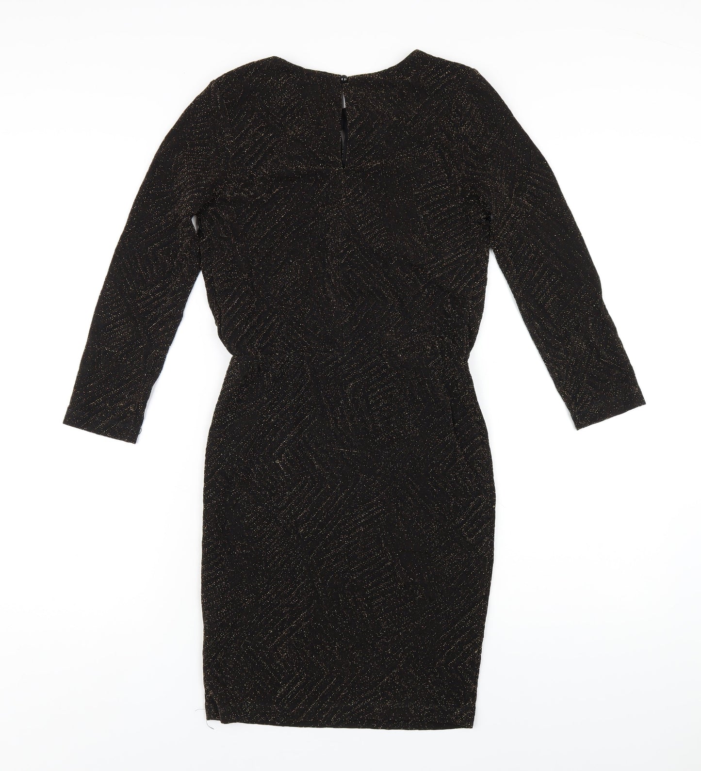 New Look Womens Black Polyester Bodycon Size 10 Round Neck Button