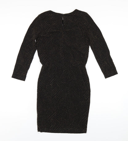 New Look Womens Black Polyester Bodycon Size 10 Round Neck Button