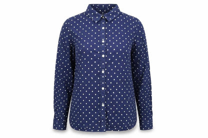 Saville Row Womens Blue Polka Dot Cotton Basic Button-Up Size 14 Collared