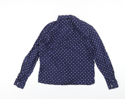 Saville Row Womens Blue Polka Dot Cotton Basic Button-Up Size 14 Collared