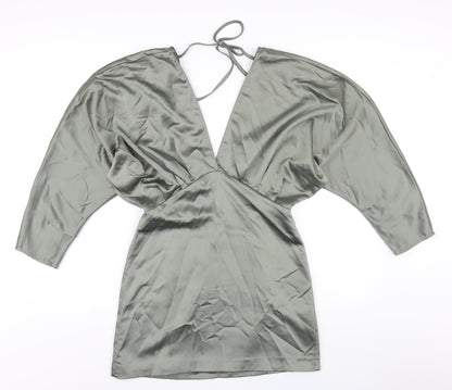 Zara Womens Green Polyester Mini Size M V-Neck Zip