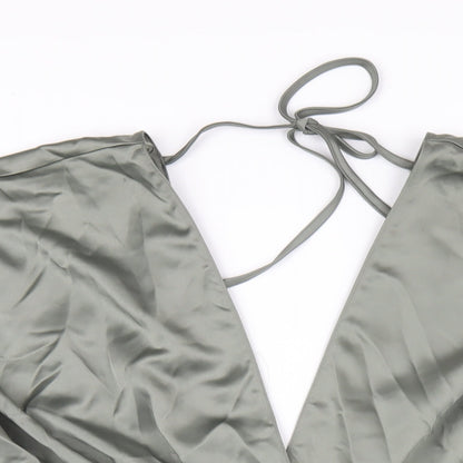 Zara Womens Green Polyester Mini Size M V-Neck Zip