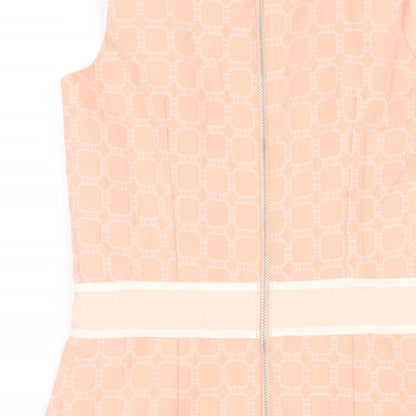 Marks and Spencer Womens Pink Geometric Polyester Pencil Dress Size 10 Round Neck Zip