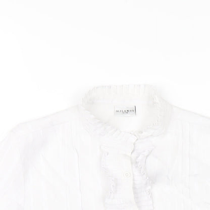 Miladys Womens White Polyester Basic Button-Up Size 12 Mock Neck