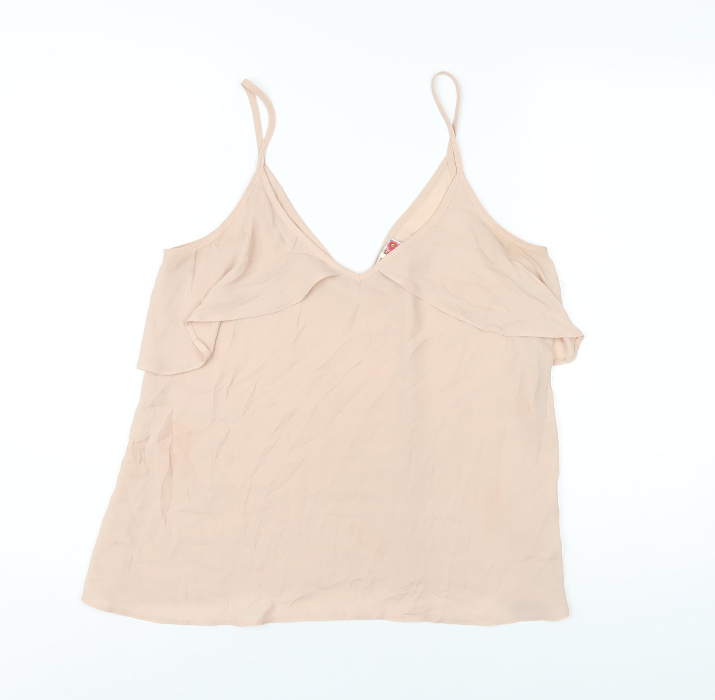 Womens UK Size 12 Ribbon Beige Camisole T-Shirt