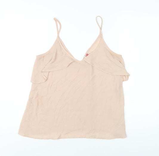 Womens UK Size 12 Ribbon Beige Camisole T-Shirt