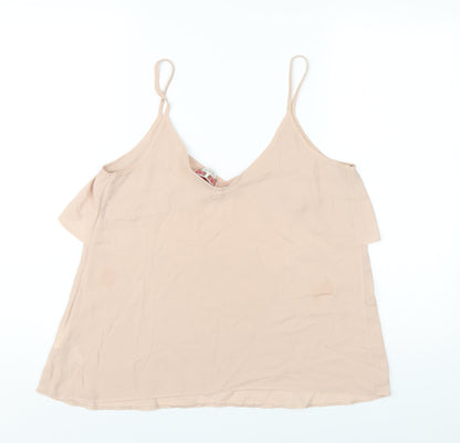Womens UK Size 12 Ribbon Beige Camisole T-Shirt