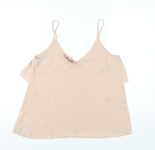 Womens UK Size 12 Ribbon Beige Camisole T-Shirt