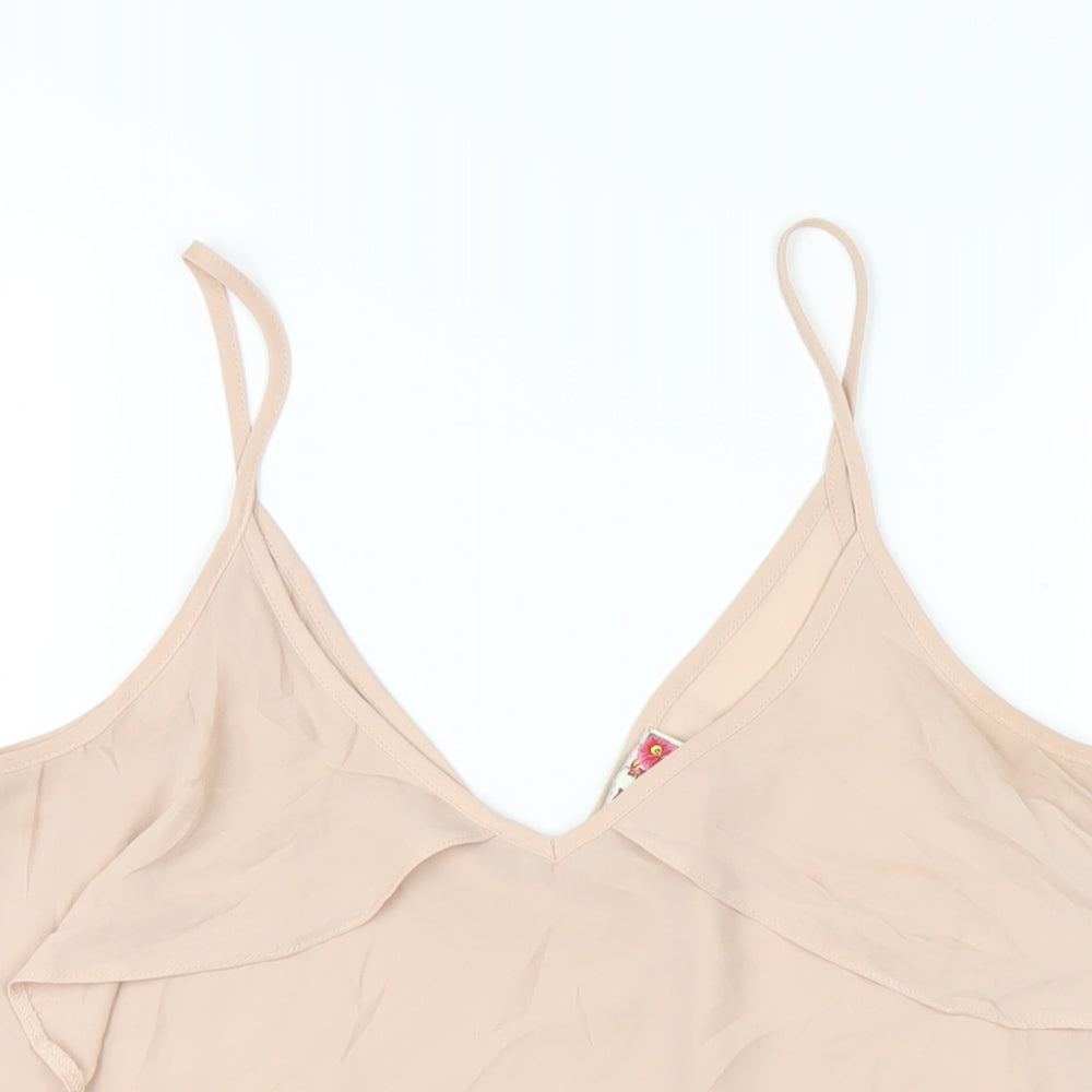 Womens UK Size 12 Ribbon Beige Camisole T-Shirt