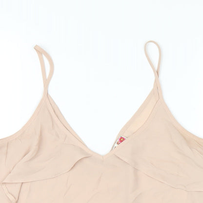 Womens UK Size 12 Ribbon Beige Camisole T-Shirt