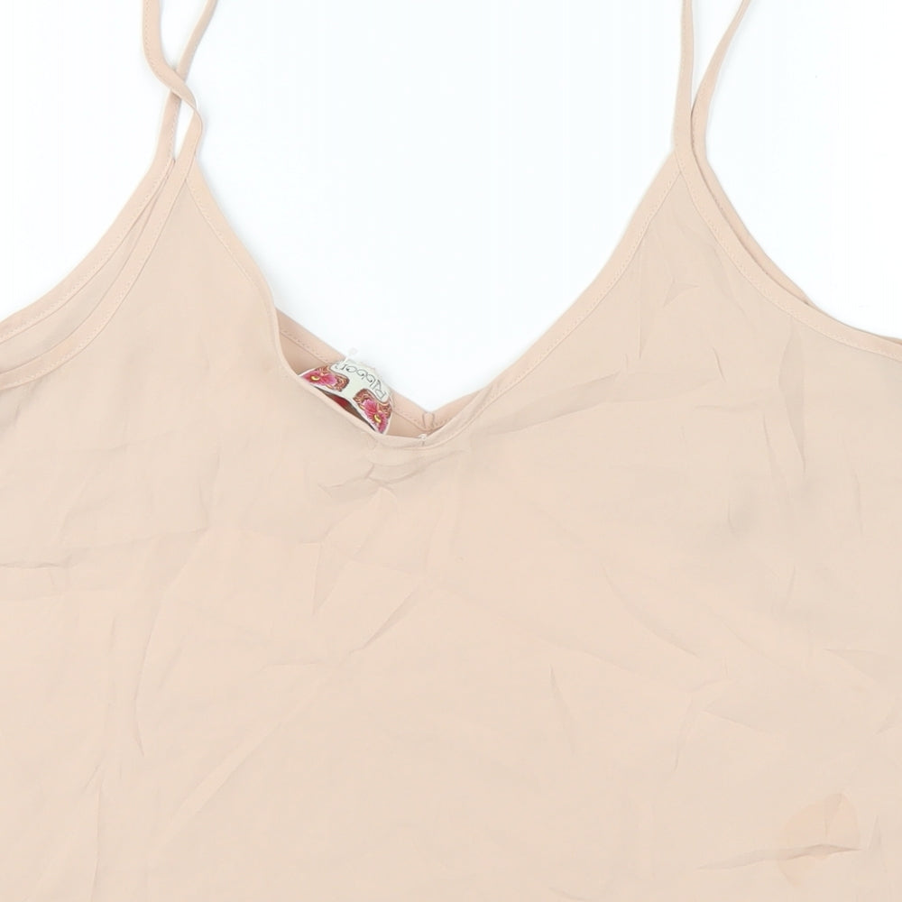Womens UK Size 12 Ribbon Beige Camisole T-Shirt