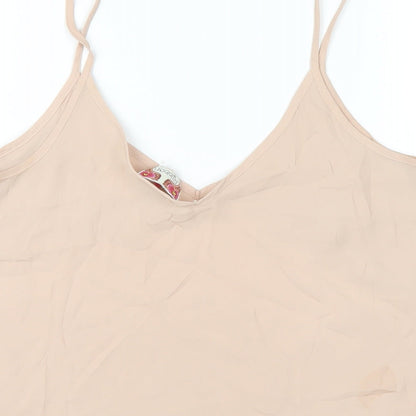 Womens UK Size 12 Ribbon Beige Camisole T-Shirt