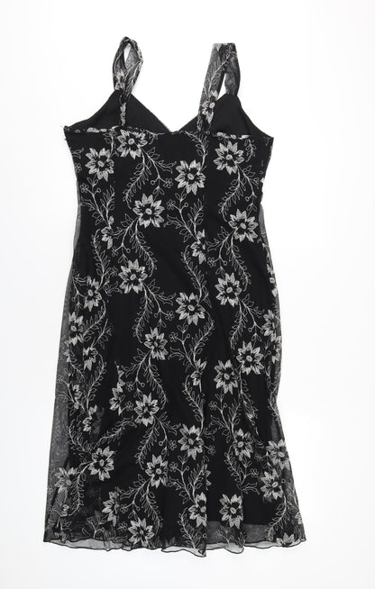 Wallis Womens Black Geometric Polyester A-Line Size 16 V-Neck Zip