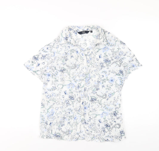 EWM Womens White Geometric Cotton Basic Button-Up Size 10 Collared