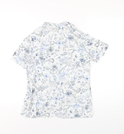 EWM Womens White Geometric Cotton Basic Button-Up Size 10 Collared