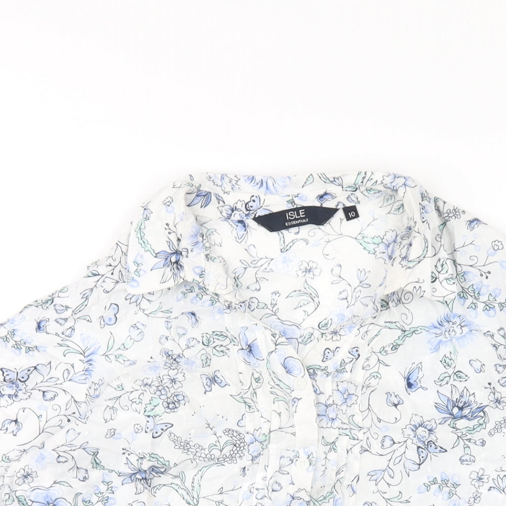 EWM Womens White Geometric Cotton Basic Button-Up Size 10 Collared