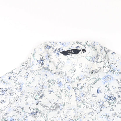 EWM Womens White Geometric Cotton Basic Button-Up Size 10 Collared