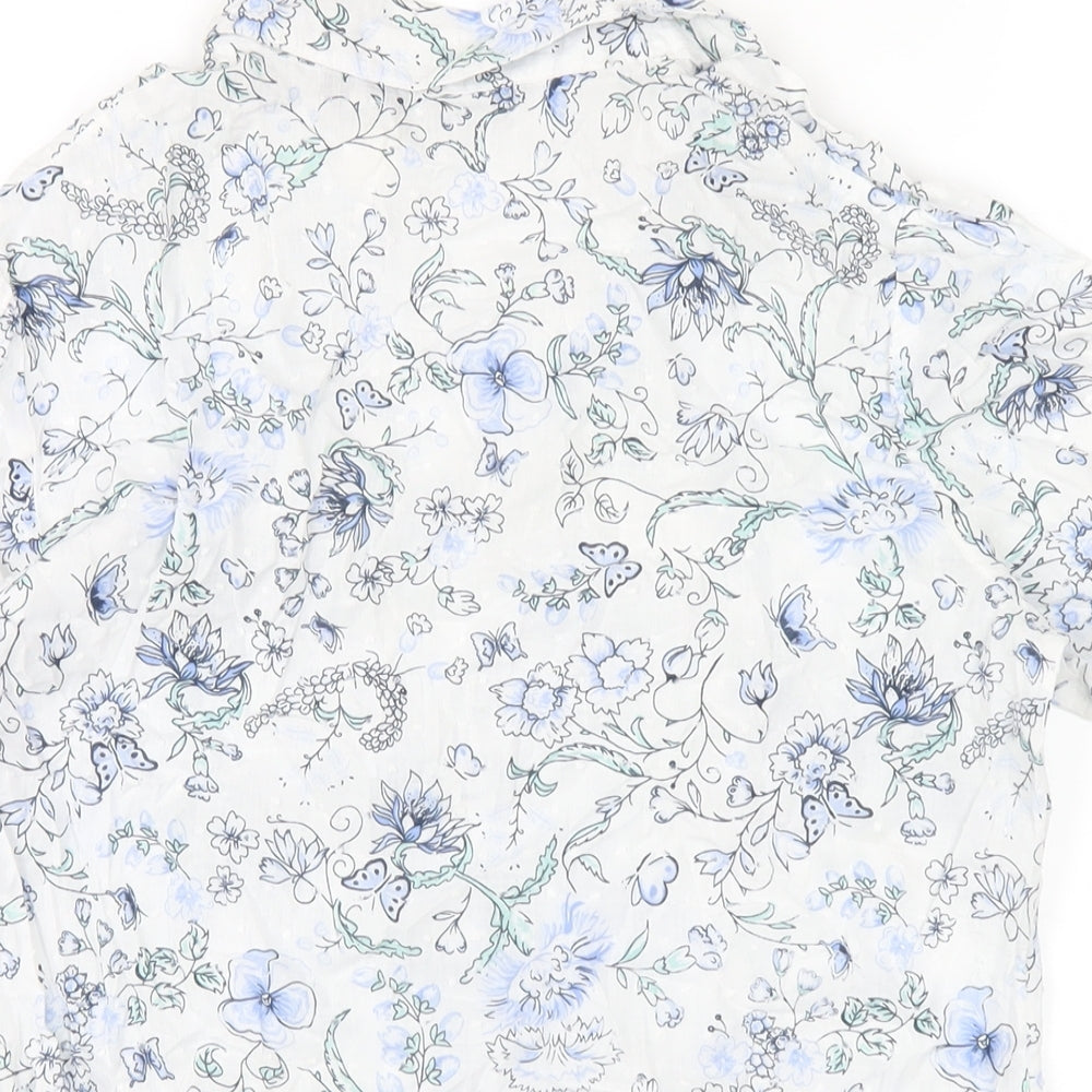 EWM Womens White Geometric Cotton Basic Button-Up Size 10 Collared