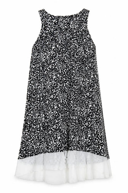 Anne Klein Womens Black Geometric Viscose A-Line Size L Scoop Neck Pullover