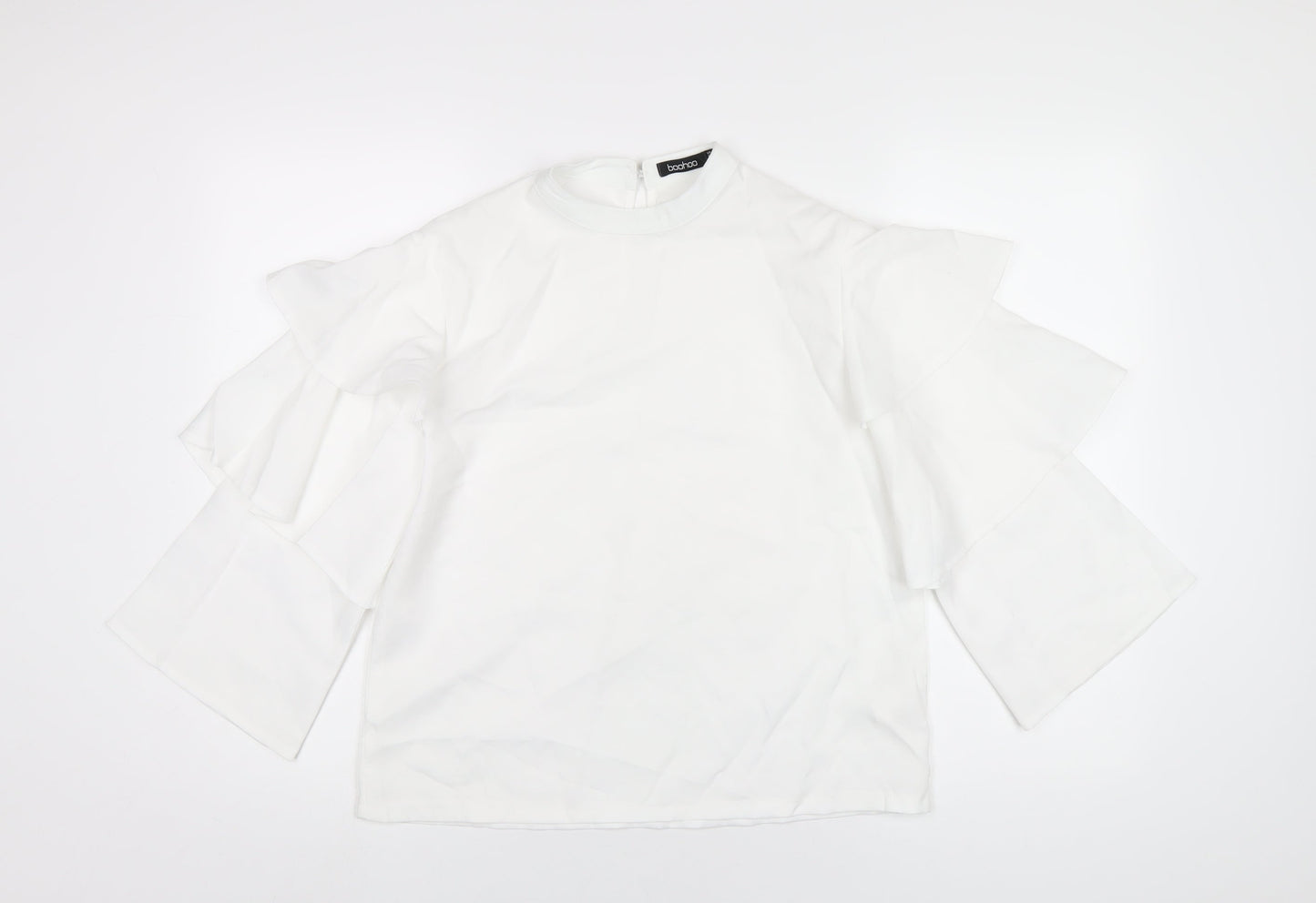 Boohoo Womens White Polyester Basic T-Shirt Size 10 Round Neck