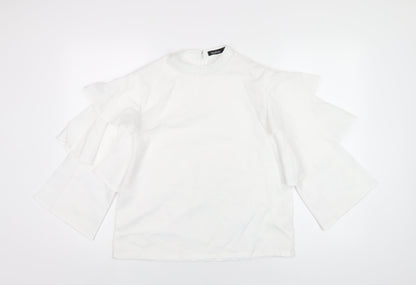 Boohoo Womens White Polyester Basic T-Shirt Size 10 Round Neck