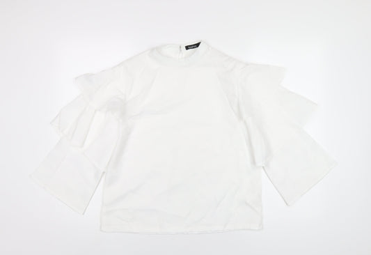 Boohoo Womens White Polyester Basic T-Shirt Size 10 Round Neck