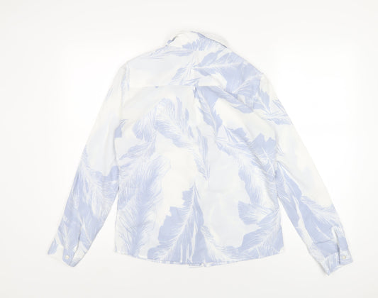 Autograph Womens Blue Geometric Polyester Basic Button-Up Size 8 Collared