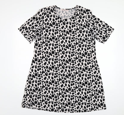 Glamorous Womens White Animal Print Polyester A-Line Size 12 Round Neck Pullover