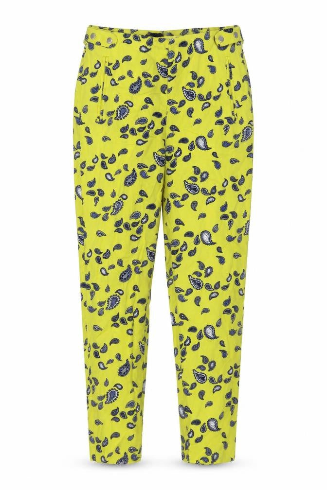 Zar Womens Yellow Geometric Cotton Trousers Size 8 L26 in Regular Button