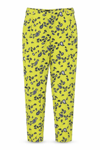 Zar Womens Yellow Geometric Cotton Trousers Size 8 L26 in Regular Button