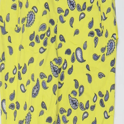 Zar Womens Yellow Geometric Cotton Trousers Size 8 L26 in Regular Button