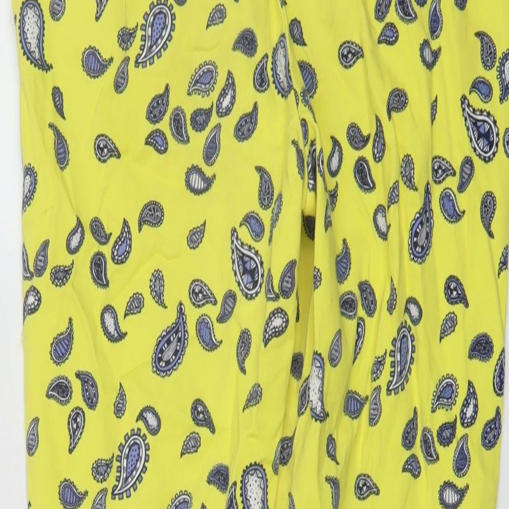 Zar Womens Yellow Geometric Cotton Trousers Size 8 L26 in Regular Button
