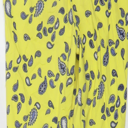 Zar Womens Yellow Geometric Cotton Trousers Size 8 L26 in Regular Button