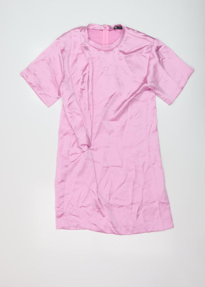 Zara Womens Pink Polyester Mini Size S Round Neck Zip