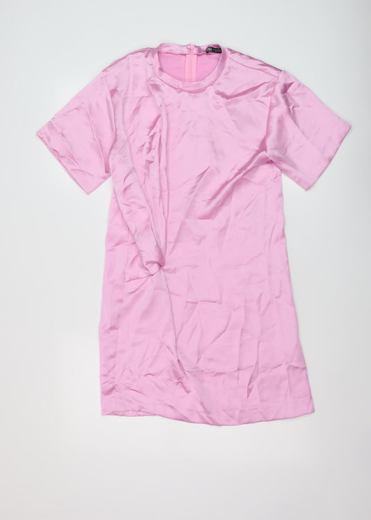 Zara Womens Pink Polyester Mini Size S Round Neck Zip