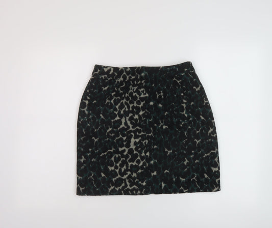 Oasis Womens Green Animal Print Polyester Mini Skirt Size 8 Zip