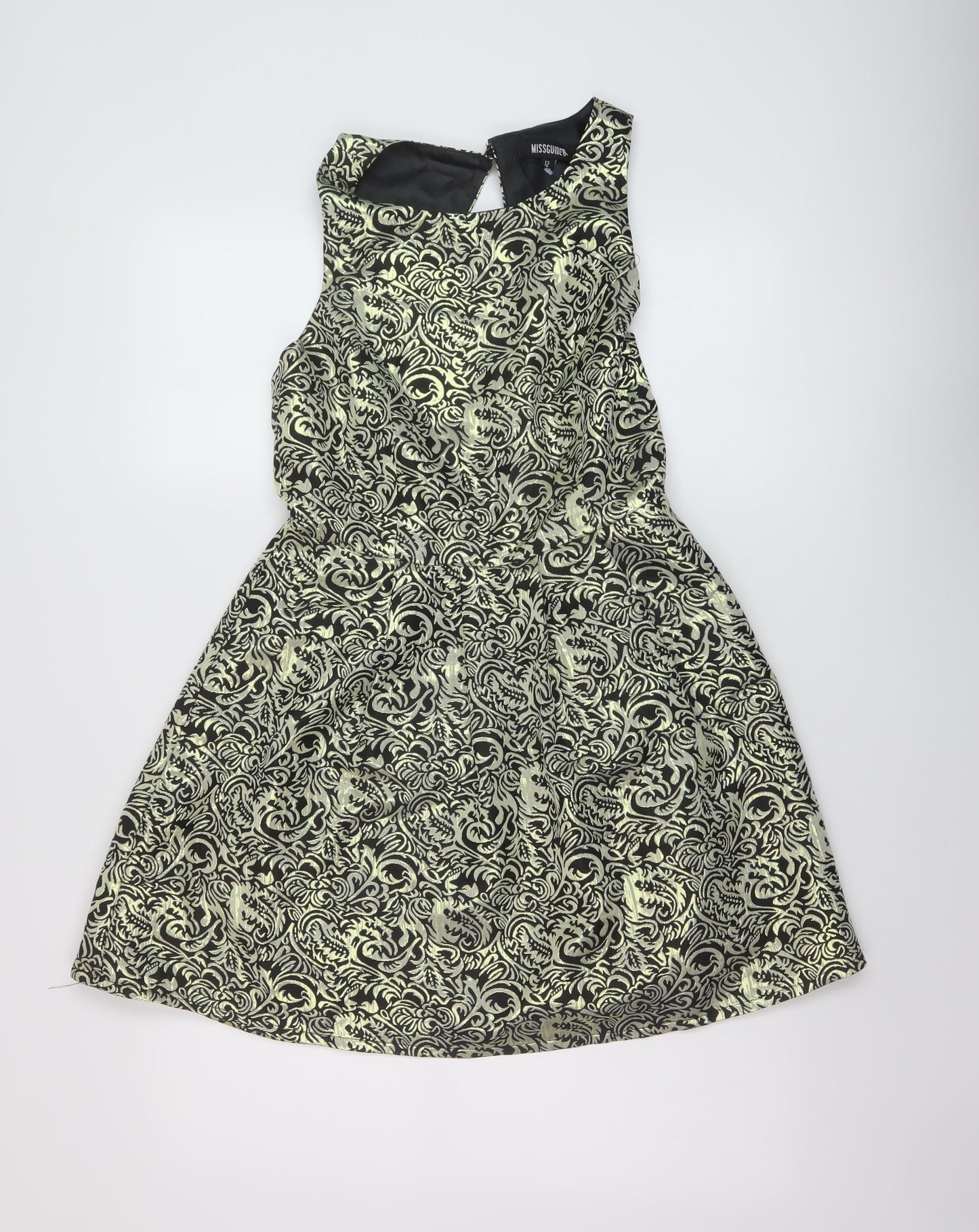 Missguided Womens Gold Geometric Polyester A-Line Size 12 Round Neck Button