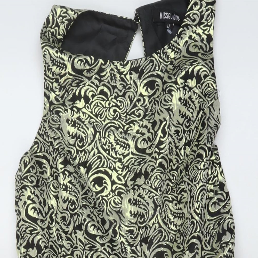 Missguided Womens Gold Geometric Polyester A-Line Size 12 Round Neck Button