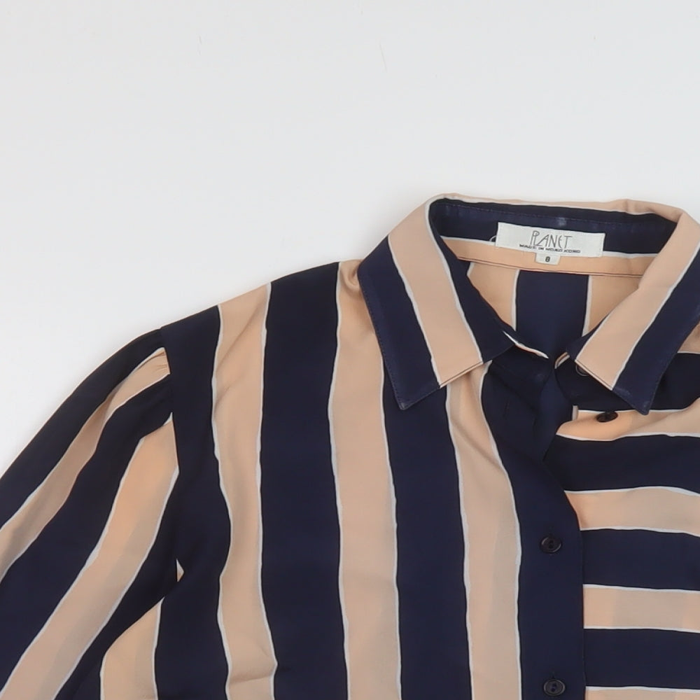 Womens UK Size 8 Planet Blue Basic Button-Up