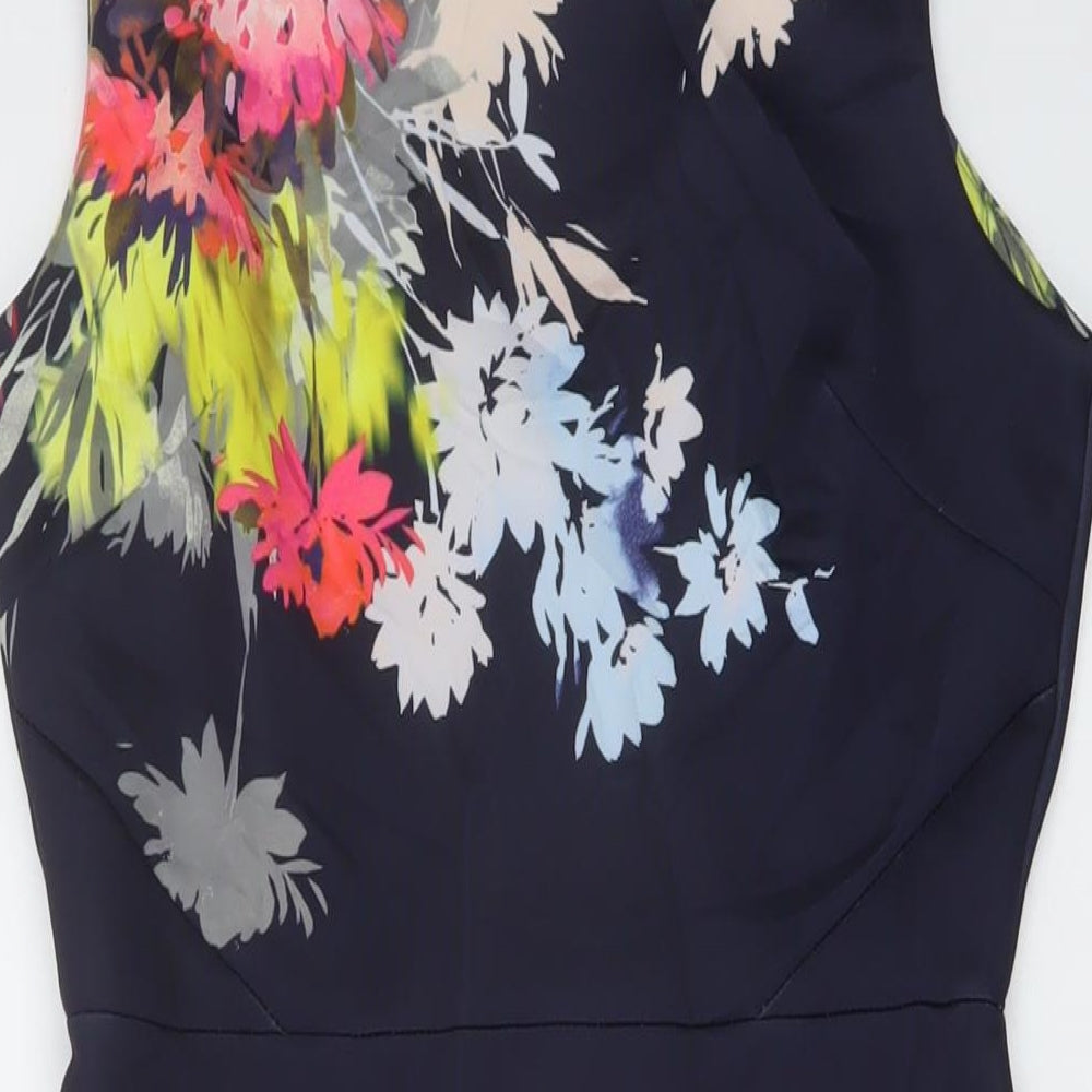 NEXT Womens Blue Floral Polyester Sheath Size 12 Round Neck Zip