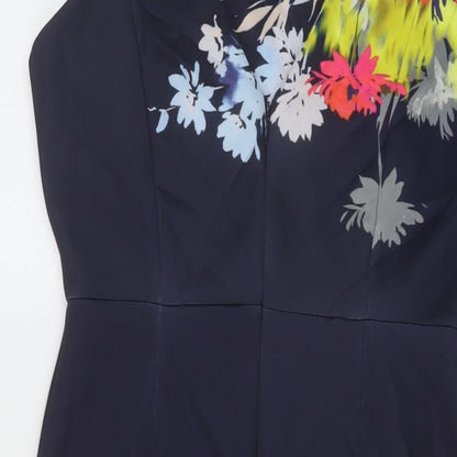 NEXT Womens Blue Floral Polyester Sheath Size 12 Round Neck Zip