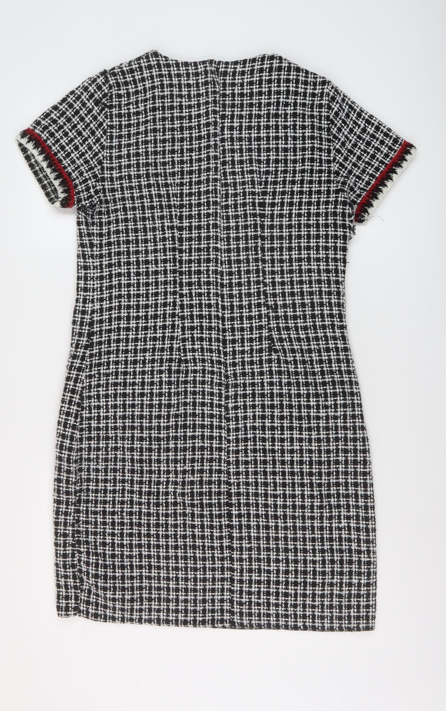 Dorothy Perkins Womens Black Geometric Cotton A-Line Size 12 Round Neck Zip